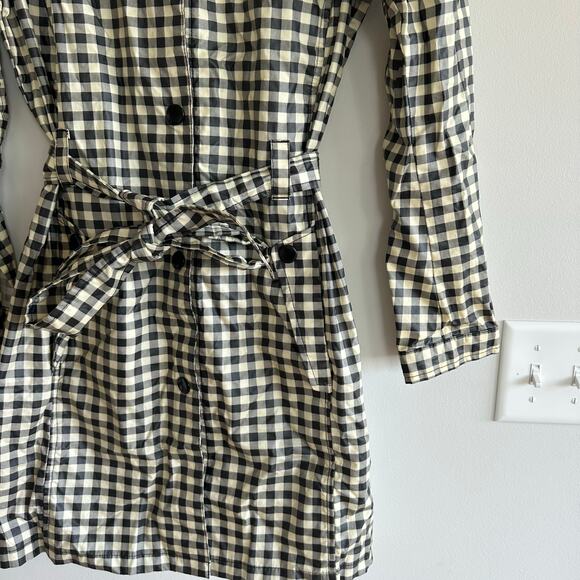 Columbia Plaid Belted Hoodie Waterproof Trench Raincoat Black Ivory M - Picture 11 of 12